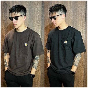 美國百分百【全新真品】Carhartt 短T 短袖T恤 小logo 上衣 男 寬鬆 工裝 黑色 咖啡色 BA23