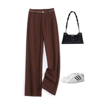 窄版直筒休閑褲女新款春秋季百搭西裝褲軟糯垂感高腰寬松闊腿褲子