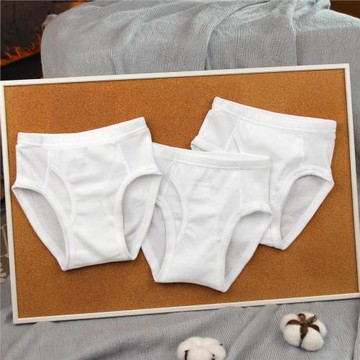 3條100%全棉透氣螺紋 薄料男童三角內褲中大兒童純白色褲頭春夏