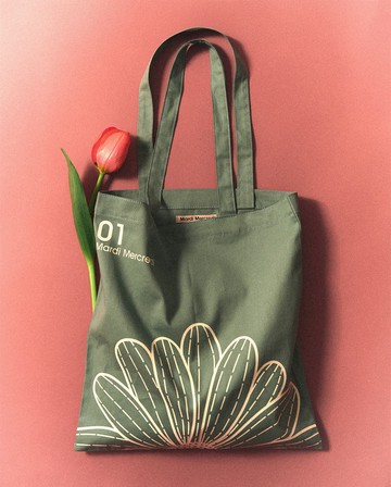 MARDI MERCREDI 印花帆布袋 綠色 經典小雛菊 白花 純棉 CANVAS BAG FLOWER
