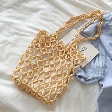 韓國ins文藝復古手工木珠包串珠包編織鏤空包時尚單肩包手提包潮