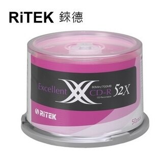 【RiTEK錸德】 52X CD-R 桶裝 700MB X版 50片/組｜領券最高折$220