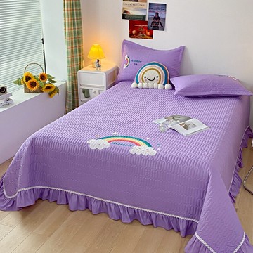 紫色仙氣少女心加厚床蓋單件四季通用鋪蓋防滑絎縫夾棉床單三件套