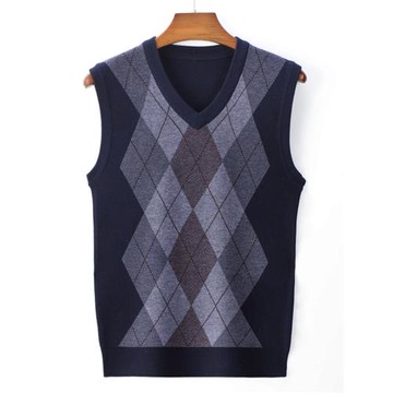中老年人男士V領毛衣馬甲秋冬裝爸爸針織衫馬夾爺爺坎肩羊毛背心