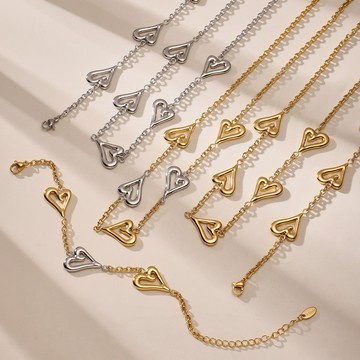 宏雲Hongyun- Xyx-不鏽鋼高拋光多愛心項鍊手鍊雙色間電鍍18k真空不掉色