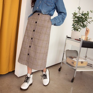 OB嚴選 英倫氣質格紋毛呢排釦中長裙 《CA1862》大尺碼/女裝/現貨