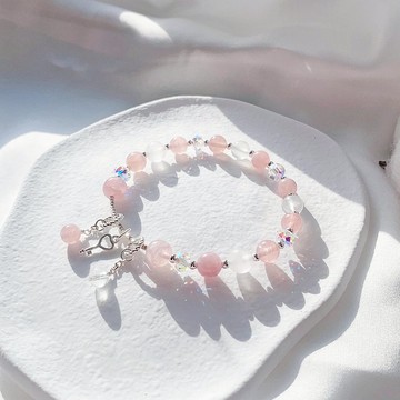 粉晶 月光石 天然水晶 S925 純銀手鍊