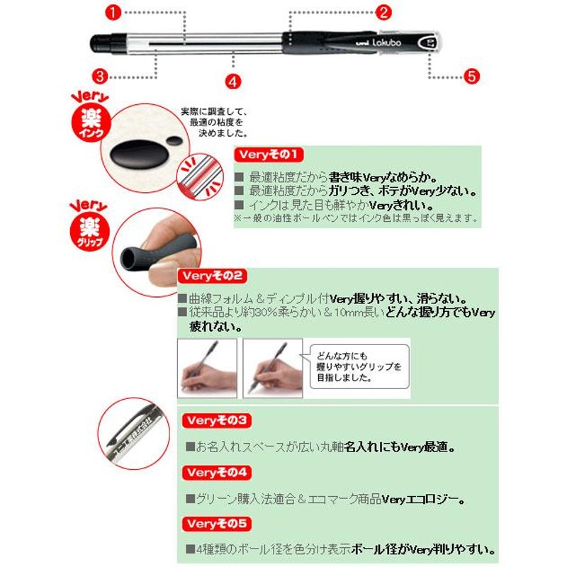 三菱鉛筆 油性ボールペン VERY楽ノック 太字 1.0mm 赤 SN10010.15