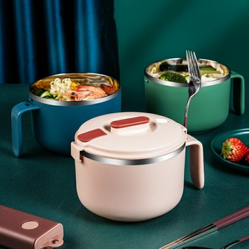 泡面碗帶蓋304不銹鋼學生宿舍飯盒可愛易清洗大容量方便面碗筷勺