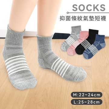 【摩力諾】抑菌防臭條紋氣墊1/2短襪(M22-25cm)_morino