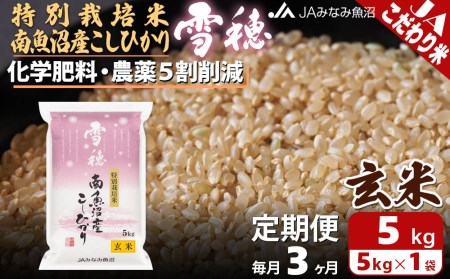 特別栽培米南魚沼産こしひかり「雪穂」玄米（5kg×全3回）