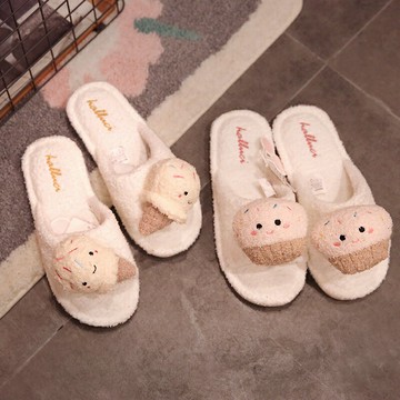 ins秋冬新品可愛立體蛋糕冰激凌家居拖鞋 室內靜音木地板棉拖鞋女