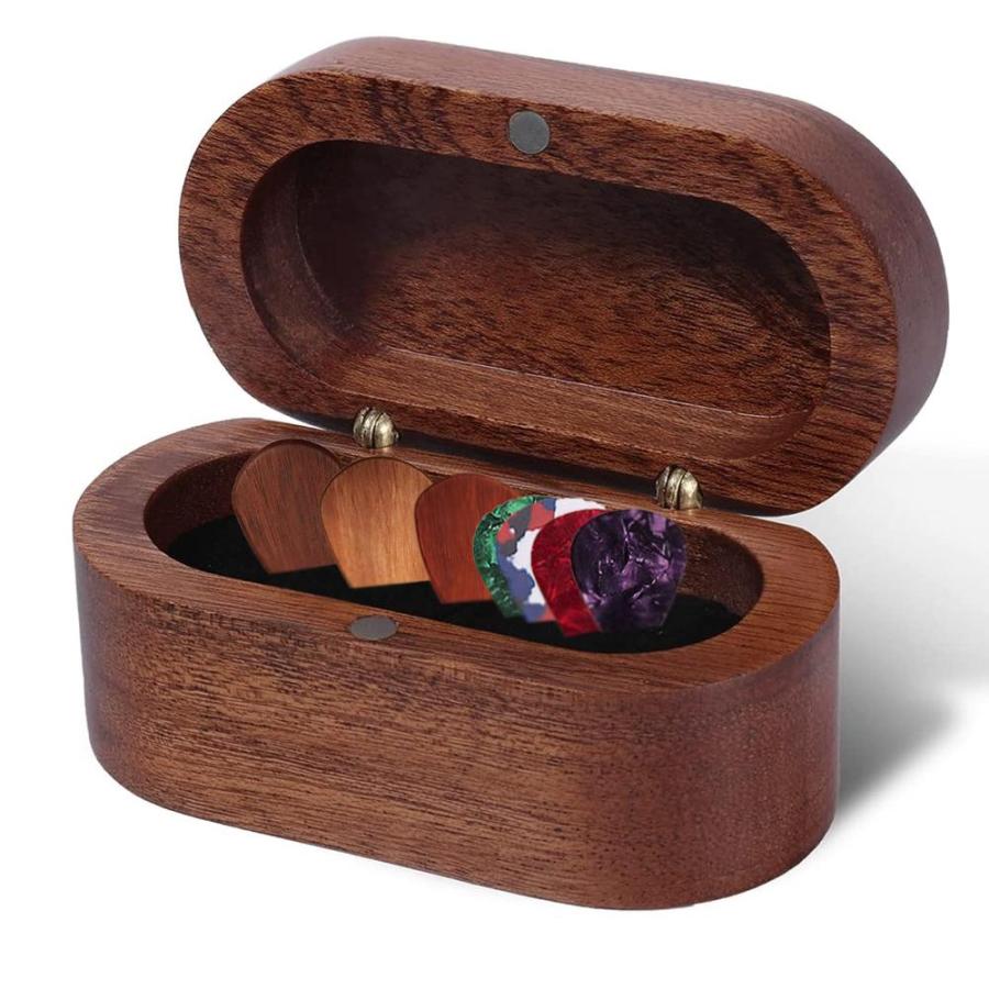 Guitar Pick Holder, Walnut Wood Guitar Pick Case with Wood Pick and Cel