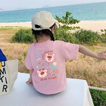 Healthy baby 夏季新款100純棉兒童短袖夏季T恤新款女童洋氣上衣寬鬆卡通T女童短袖短袖女童T恤T恤女孩兒童短