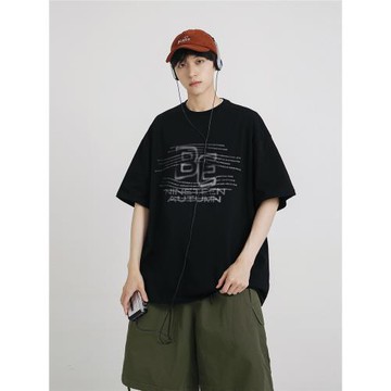 十九秋/280g夏季新款oversize美式潮牌印花短袖T恤寬松半袖上衣男