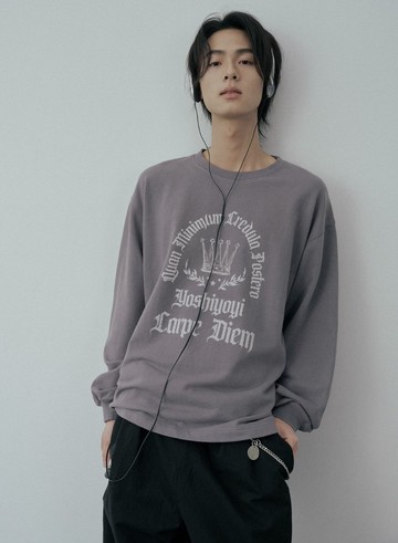 當下 復古感手寫感印花長袖t恤