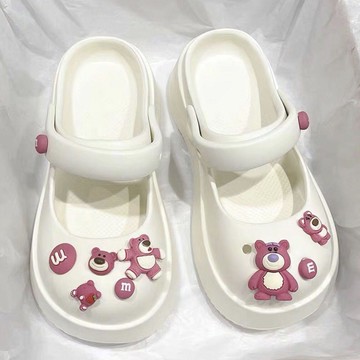 女拖鞋 洞洞鞋 夏季厚底 百搭可愛ins熊涼鞋室內外穿拖鞋 涼拖鞋