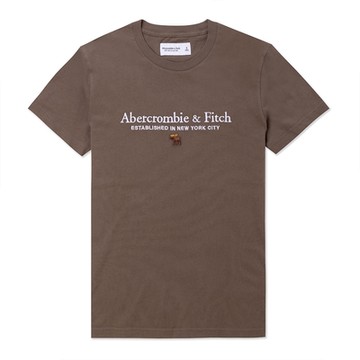 A&F 麋鹿 AF 熱銷刺繡文字彩麋鹿圖案短袖T恤-咖啡色