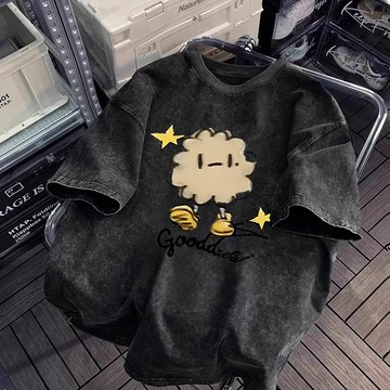 現货水洗短袖 美式潮牌水洗做舊短袖t恤女 夏天衣服 短袖 短t 情侶t 印花t 短袖上衣 女生寬鬆T恤 情侶上衣
