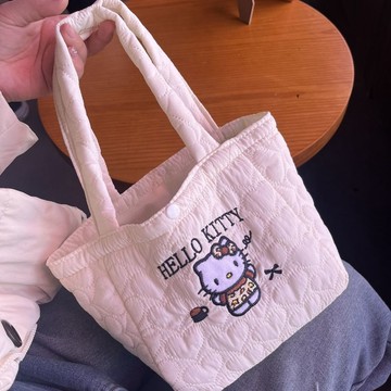 kitty手提包 卡通刺繡單肩手提手提包托特可愛大容量新款精致包包