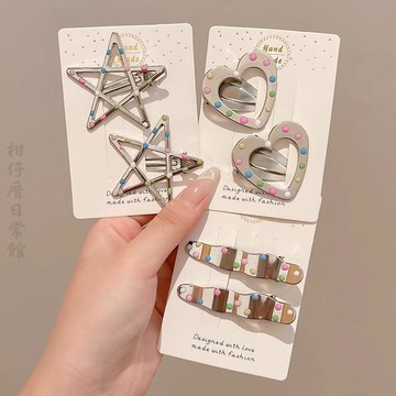 🔥2件9折🍊臺北出貨🍊可開發票屬銀色波點發夾女甜酷少女彩色點滴油鴨嘴夾前額碎髮高級感發飾