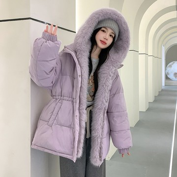 伊人-實拍可拆卸大毛領羽絨棉服女冬季新款棉衣加厚收腰皮草派克服