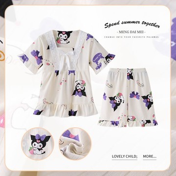 【全店免運 臺灣發貨】新品女童睡衣公主風寶寶夏天薄款卡通短袖小女孩家居服中大童套裝透氣 舒適 性價比高 優惠