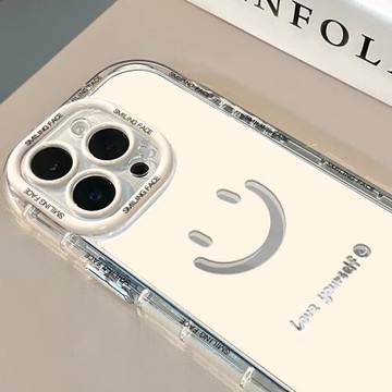 ins簡約可愛笑臉鏡面適用于oppo a1pro/a2x手機殼全包a53/a58創意a93s小眾a97/a96新款a1活力氣囊女a56個性