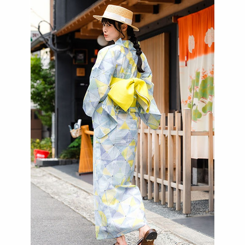 【美品】浴衣単品　紙ふうせん　空色　金子みすゞ　みすゞうた　短時間着用　モダン 浴衣 レディース ブランド浴衣 単品「みすゞうた 紙ふうせん