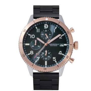 Discovery 探索自然 太陽能夜光潛水三眼腕錶 夜幕綠-鋼鍊帶黑