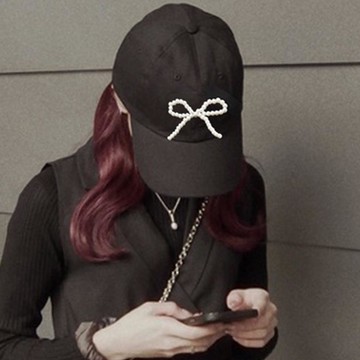 日本 GRL - 珍珠蝴蝶結俏麗棒球帽-黑 (約58cm)