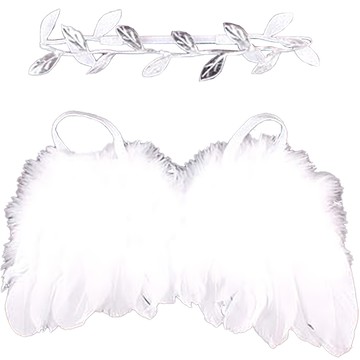 BEBEKIT 嬰兒自助攝影道具 天使翅膀與月桂葉髮帶組  白色  1組  翅膀 寬25 x 高13cm + 髮帶直徑6公分 可調節