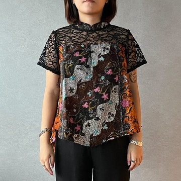 【INBATIC】RENDALA - Batik Laced Top 蕾絲上衣 - Brown Leaves