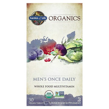 Garden of Life, Organics，男性每日一次，全食多維生素，30 片全素片