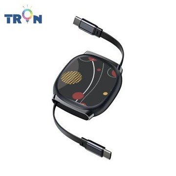 TRON 100W Type-C 伸縮快充線 1M 鈦黑色 日系和風幾何-3 4檔長度調整 可充筆電 適用i15以上手機 平板