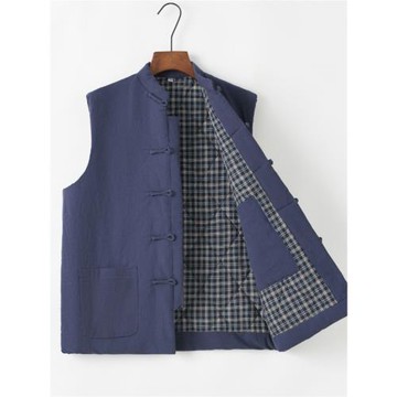 中國風唐裝男棉襖坎肩馬甲背心棉麻中式立領外套盤扣復古加厚秋冬