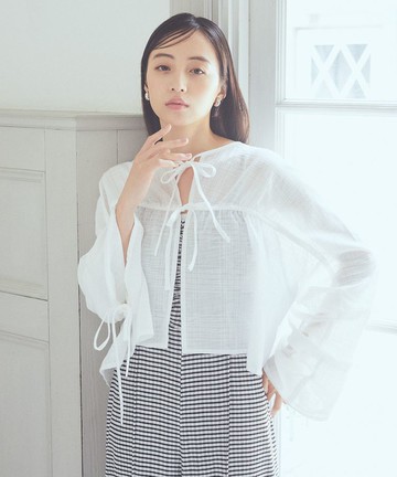 素面/格紋抽繩設計綁結長袖襯衫(1L43L0A0400) - earth music&ecology