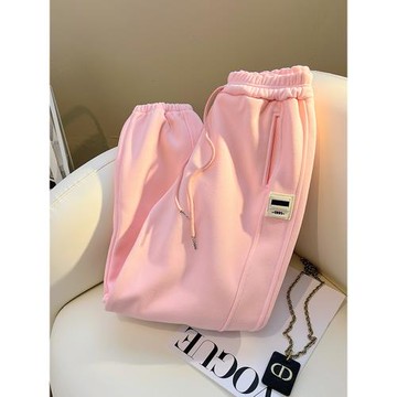 粉色運動衛褲女春秋季新款寬松直筒束腳顯瘦休閑小個子春秋款褲子