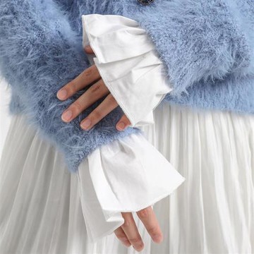 【米蘭精品】現貨+預購 假袖子袖口配飾-簡約喇叭壓褶棉質女裝配件2色74kq5