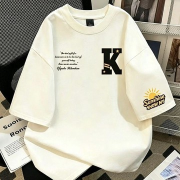 100%純棉小太陽字母印花短袖T恤圓領夏季寬鬆百搭學生上衣