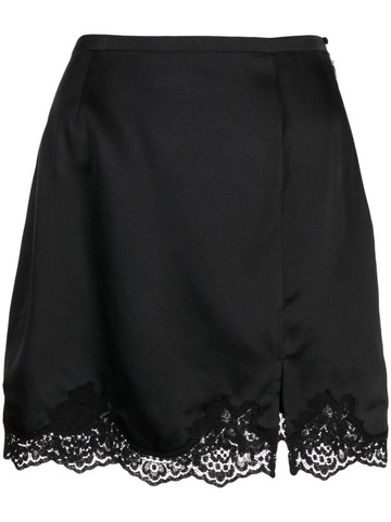 Fleur Du Mal - lace-hem slip skirt - women - Spandex/Elastane/Silk - L - Black