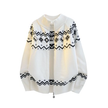 花瓣費爾島寬鬆慵懶感小外套立領毛衣男秋冬季針織外套男