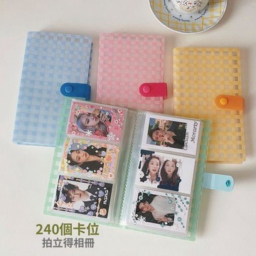🥇隔日達出💎韓國ins風奶油華夫格子3寸拍立得相冊240卡位追星照片小卡收納冊