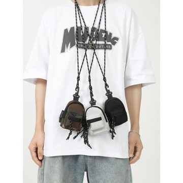 迷你耳機包零錢包嘻哈個性小挎包卡包鑰匙包潮牌掛脖子包斜挎包男