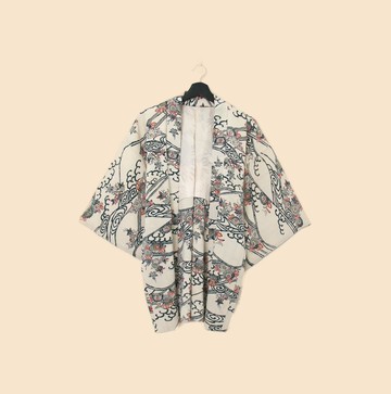 Back to Green-日本帶回羽織 彩色花紋交織 kb-45/vintage kimono