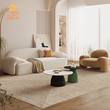 設計師奶油布藝沙發網紅創意直排小戶型客廳輕奢美容院休息區沙發