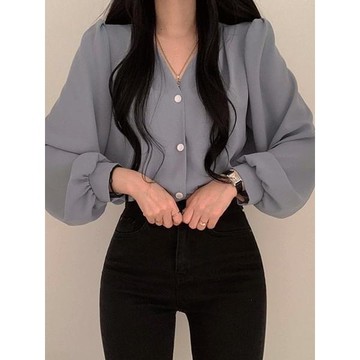 Codibook｜韓國 moodloveroom v領鈕扣澎袖襯衫［預購］雪紡襯衫 女裝