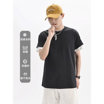 【涼感防曬】RE夏季日系寬松男女圓領落肩T恤薄荷短袖設計師體恤