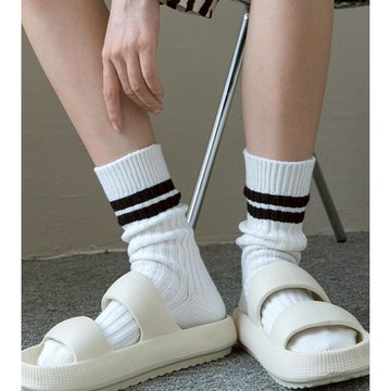 粗線襪 純色 棉襪  潮流 中筒襪 日系 復古 堆堆襪 女針織 長筒襪 薄款襪透氣 女中筒襪