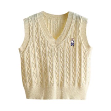 檸薇雅商場品質短款疊穿背心女學院風v領麻花針織馬甲春秋季坎肩